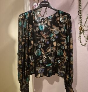 Roberto Cavalli Black and Blue Floral Women's Blouse
